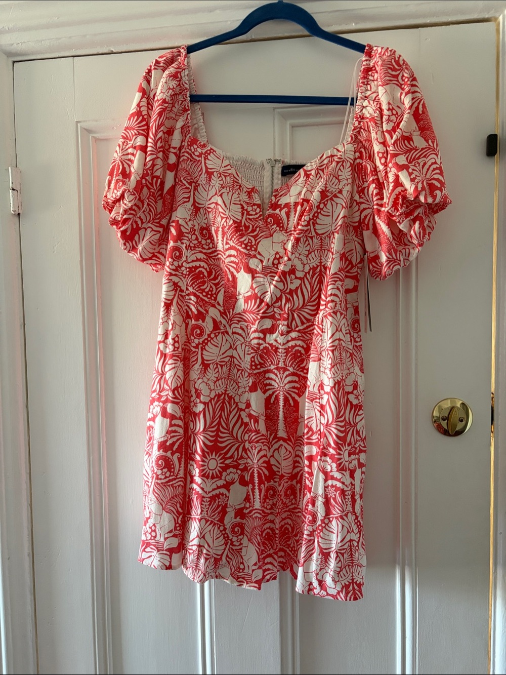 Aqua Coral and White Tropical Print Dress